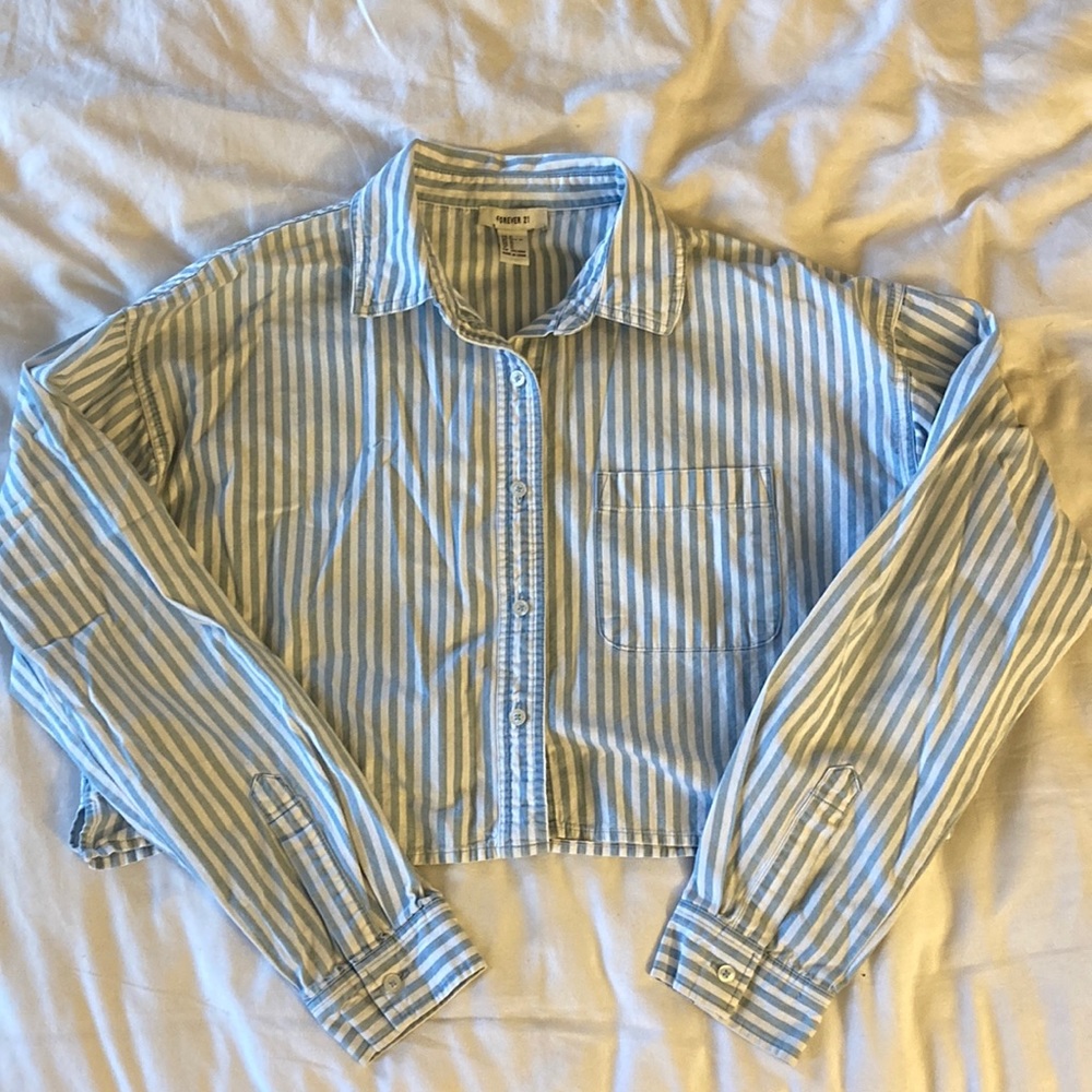 Blue/White Striped Crop Top